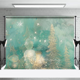 Aperturee - Aperturee Abstract Christmas Tree Photography Backdrop Gold and Teal with Bokeh Lights Modern Fine Art Holiday Decor